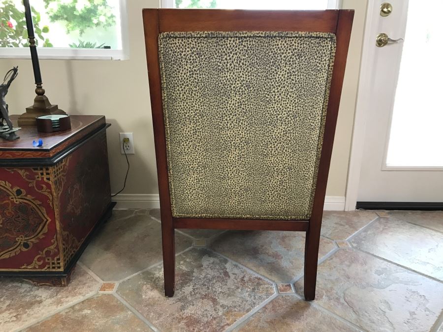 Pair Of Wooden Designer Ethan Allen Armchairs With Leopard Pattern Seat Cushions [Photo 14]