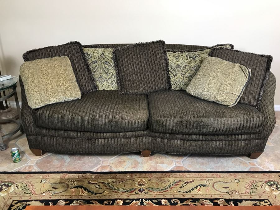 Curved Back Sofa With Throw Pillows 93'W X 45'H X 34'H [Photo 3]