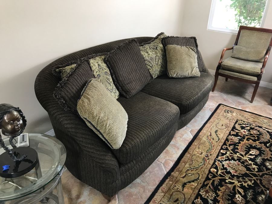 Curved Back Sofa With Throw Pillows 93'W X 45'H X 34'H [Photo 7]