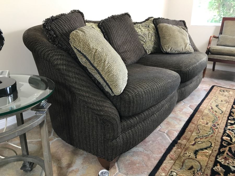 Curved Back Sofa With Throw Pillows 93'W X 45'H X 34'H [Photo 6]