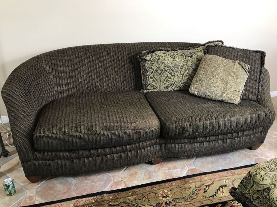 Curved Back Sofa With Throw Pillows 93'W X 45'H X 34'H [Photo 9]