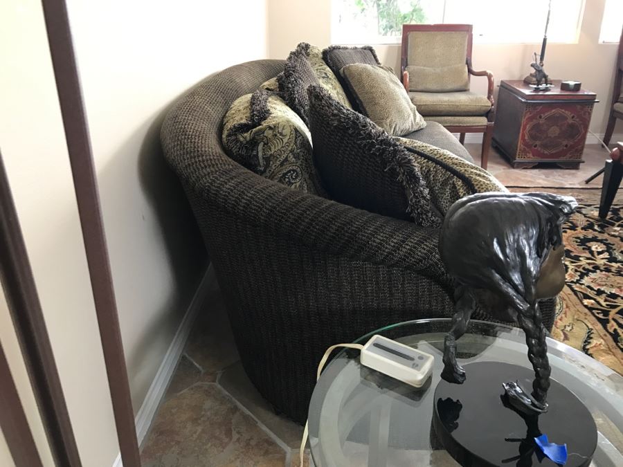 Curved Back Sofa With Throw Pillows 93'W X 45'H X 34'H [Photo 5]