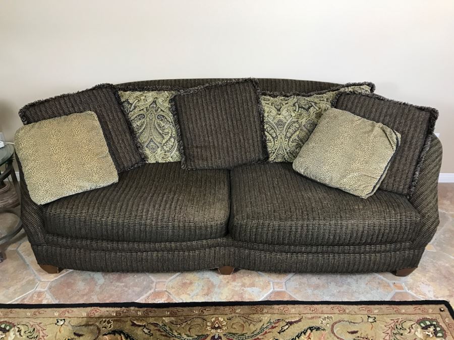 Curved Back Sofa With Throw Pillows 93'W X 45'H X 34'H [Photo 2]