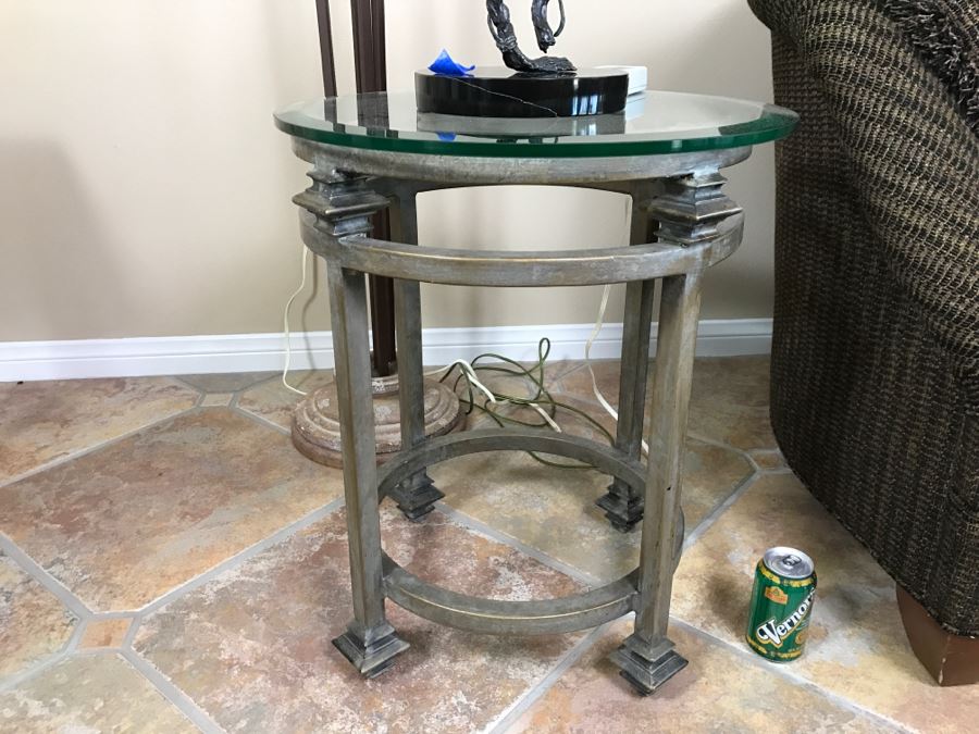 Round Wrought Iron Glass Top Side Table 20'R X 24'H [Photo 2]