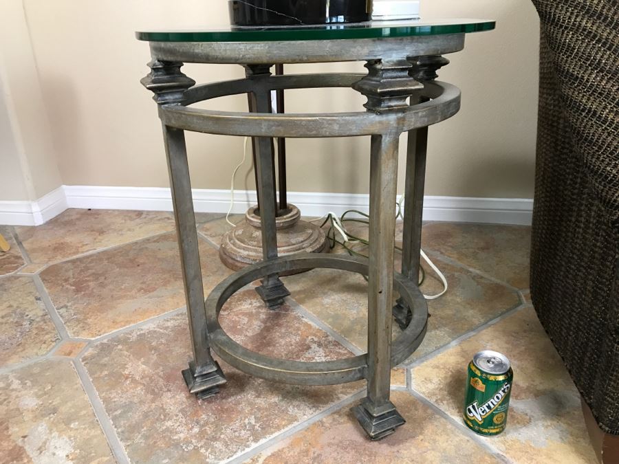 Round Wrought Iron Glass Top Side Table 20'R X 24'H [Photo 5]