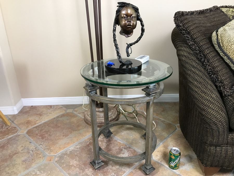 Round Wrought Iron Glass Top Side Table 20'R X 24'H [Photo 1]