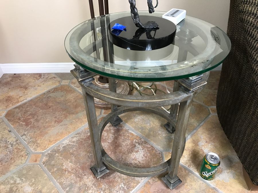 Round Wrought Iron Glass Top Side Table 20'R X 24'H [Photo 3]