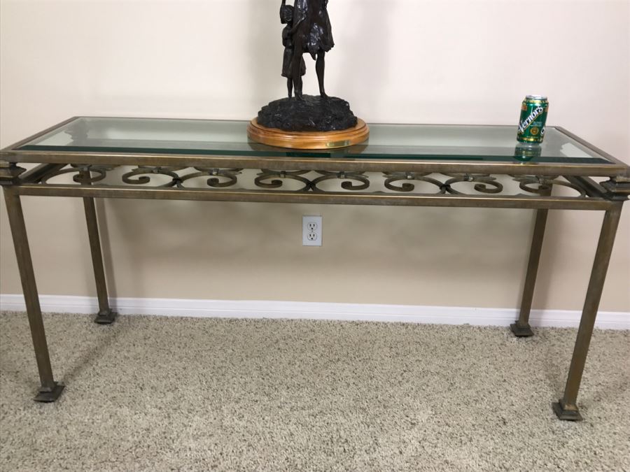 Wrought Iron Beveled Glass Top Console Table (Matches Coffee Table In