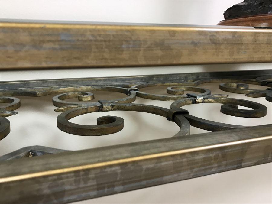 Wrought Iron Beveled Glass Top Console Table (Matches Coffee Table In This Sale) 62'W X 20'D X 30'H [Photo 9]