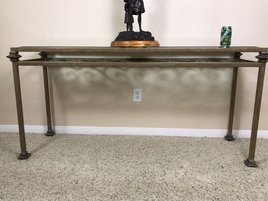 Wrought Iron Beveled Glass Top Console Table (Matches Coffee Table In This Sale) 62'W X 20'D X 30'H [Photo 4]