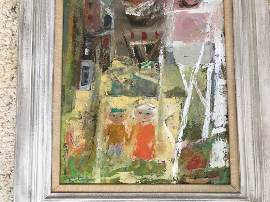 Original Modernist Mid-Century Oil Painting By Eleanor Coen (1916-2010) Titled 'White Fence' From Fairweather Hardin Gallery Chicago, Ill [Photo 3]