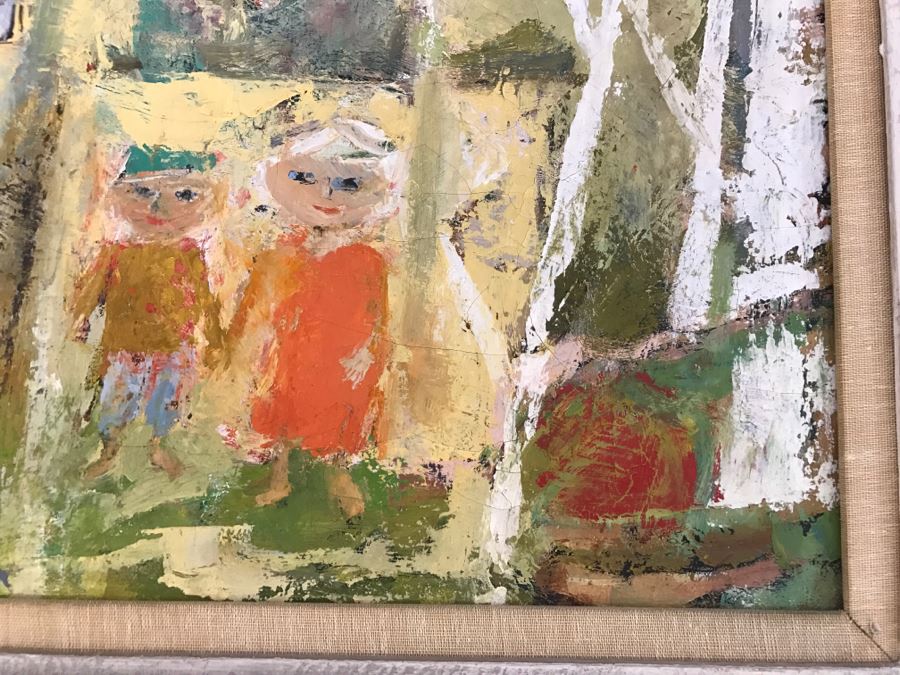 Original Modernist Mid-Century Oil Painting By Eleanor Coen (1916-2010) Titled 'White Fence' From Fairweather Hardin Gallery Chicago, Ill [Photo 10]