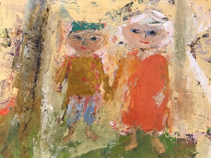 Original Modernist Mid-Century Oil Painting By Eleanor Coen (1916-2010) Titled 'White Fence' From Fairweather Hardin Gallery Chicago, Ill [Photo 11]