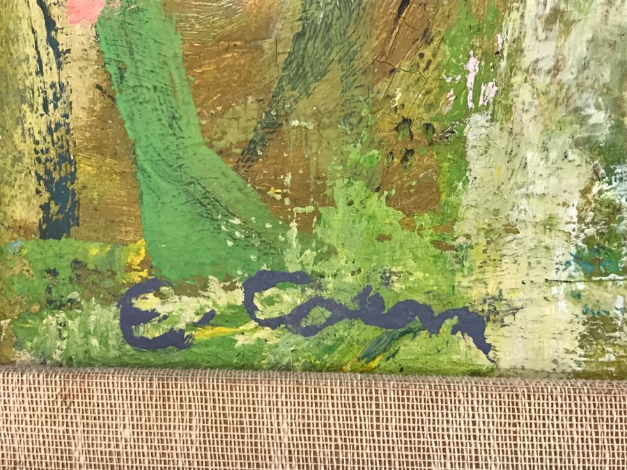 Original Modernist Mid-Century Oil Painting By Eleanor Coen (1916-2010) Titled 'White Fence' From Fairweather Hardin Gallery Chicago, Ill [Photo 13]