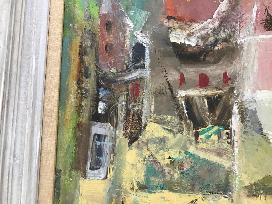 Original Modernist Mid-Century Oil Painting By Eleanor Coen (1916-2010) Titled 'White Fence' From Fairweather Hardin Gallery Chicago, Ill [Photo 7]