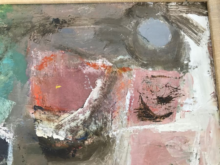 Original Modernist Mid-Century Oil Painting By Eleanor Coen (1916-2010) Titled 'White Fence' From Fairweather Hardin Gallery Chicago, Ill [Photo 5]