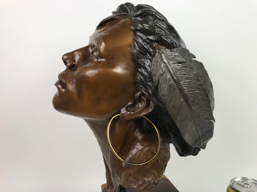 Limited Edition Bronze Bust Titled 'Trail Of Tears' Depicting Native American Woman Crying By Artist Renée 1 Of 20 Vintage 1985 [Photo 9]
