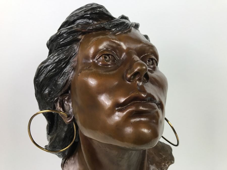 Limited Edition Bronze Bust Titled 'Trail Of Tears' Depicting Native American Woman Crying By Artist Renée 1 Of 20 Vintage 1985 [Photo 21]