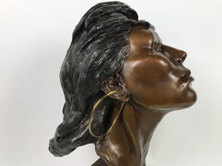 Limited Edition Bronze Bust Titled 'Trail Of Tears' Depicting Native American Woman Crying By Artist Renée 1 Of 20 Vintage 1985 [Photo 18]