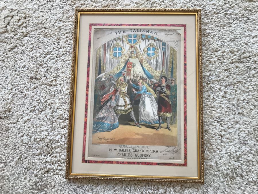 Framed Antique Sheet Music Titled 'The Talisman' From M.W. Balfe's Grand Opera Arranged By Charles Godfrey