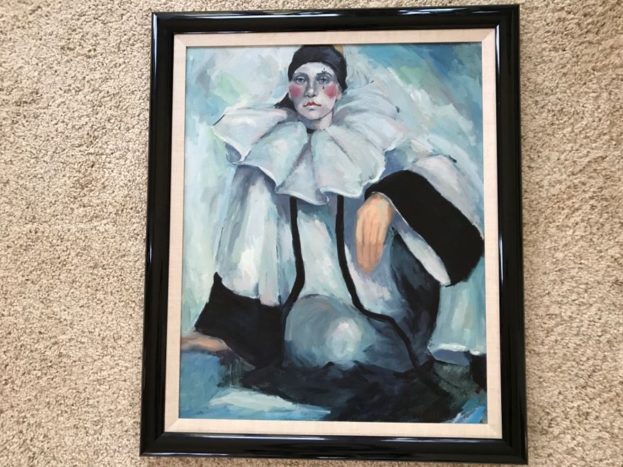 Original 1986 Oil Painting Of Clown By Artist Renée 29' X 35'