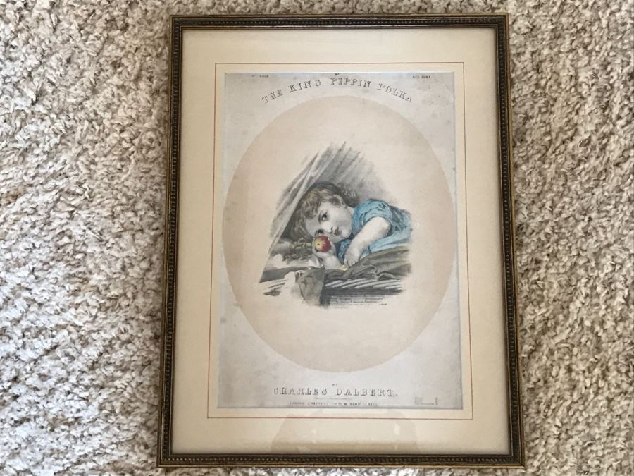 Antique Framed The King Pippin Polka By Charles D'Albert Sheet Music 13' X 17' [Photo 1]