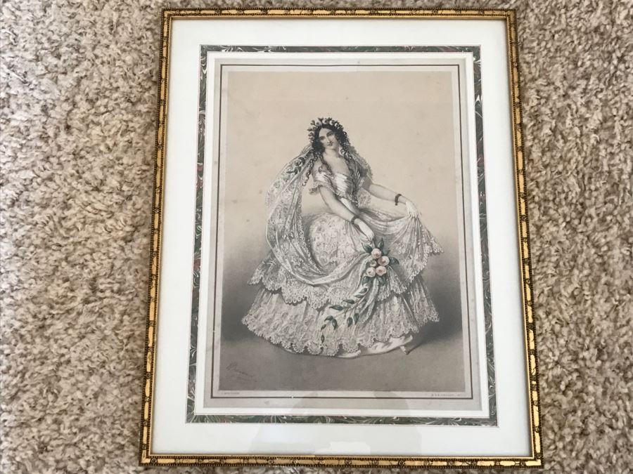 Framed Lithograph Of Lady In Wedding Dress By J. Brandard M & N Hanhart 13' X 17' [Photo 1]