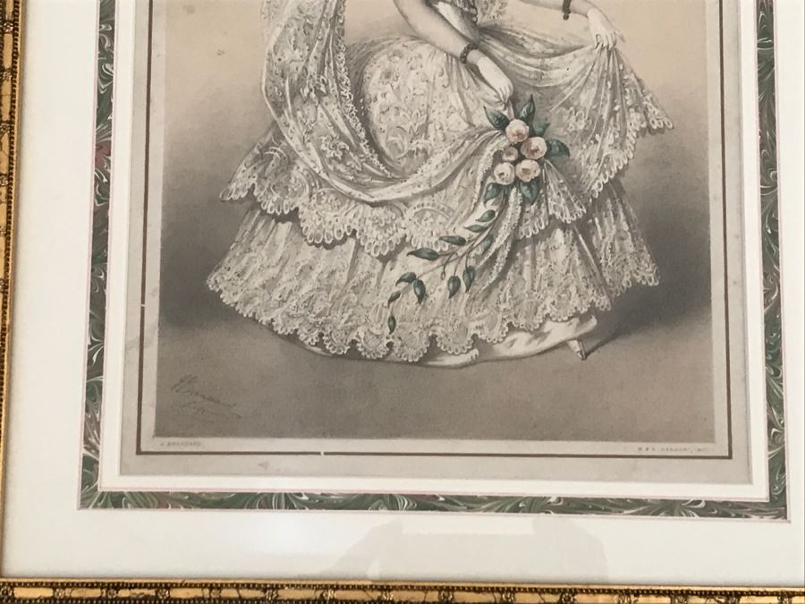 Framed Lithograph Of Lady In Wedding Dress By J. Brandard M & N Hanhart 13' X 17' [Photo 3]