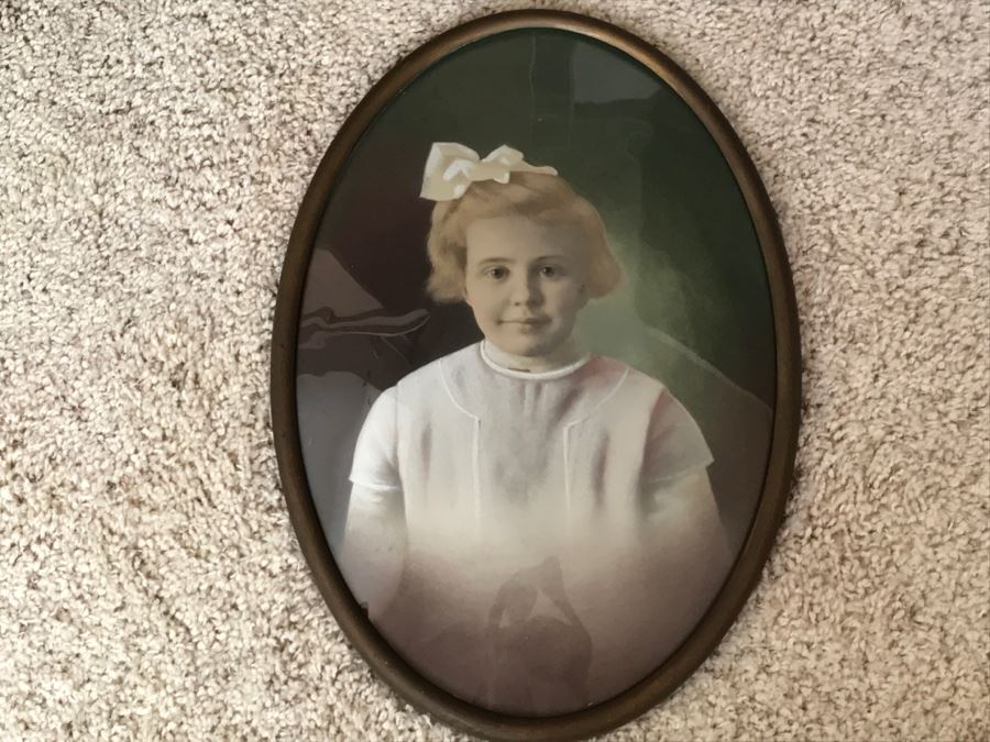 Vintage Portrait Of Girl In Domed Glass Frame 14' X 21' [Photo 1]