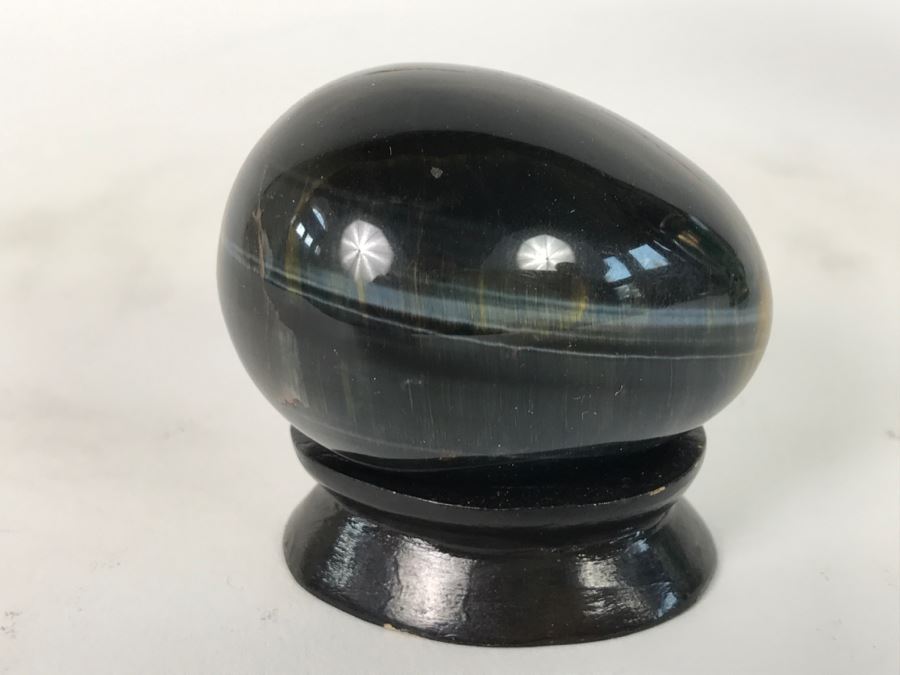 Polished Tiger's-Eye Stone Egg With Stand