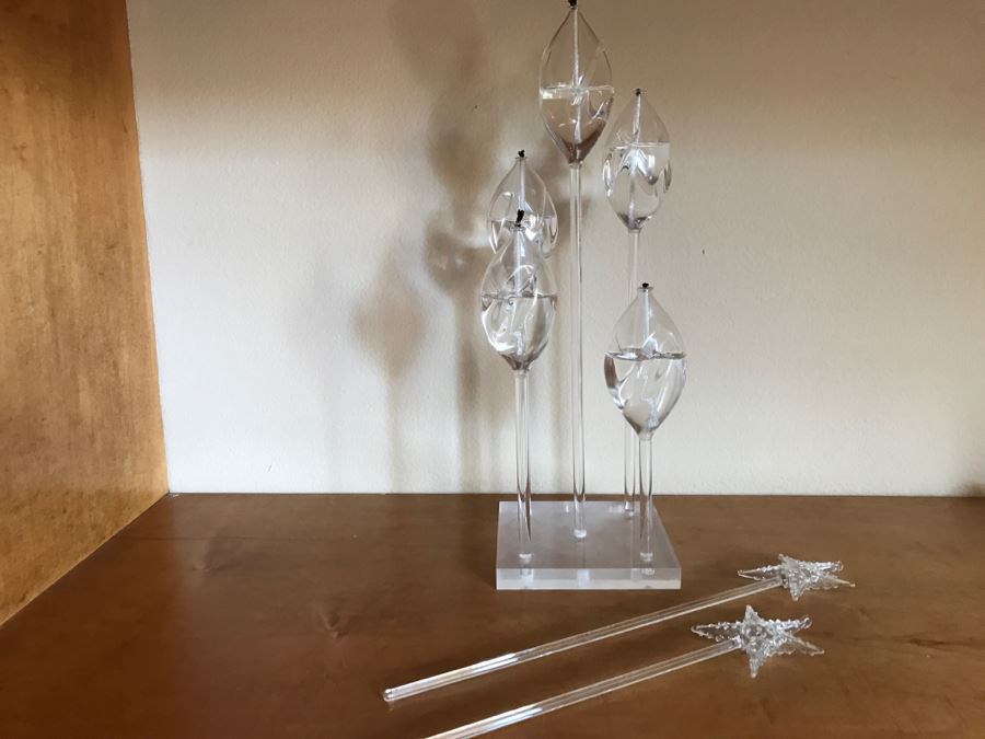 Modern Oil Wick Candle And Pair Of Glass Magic Wands With Stars