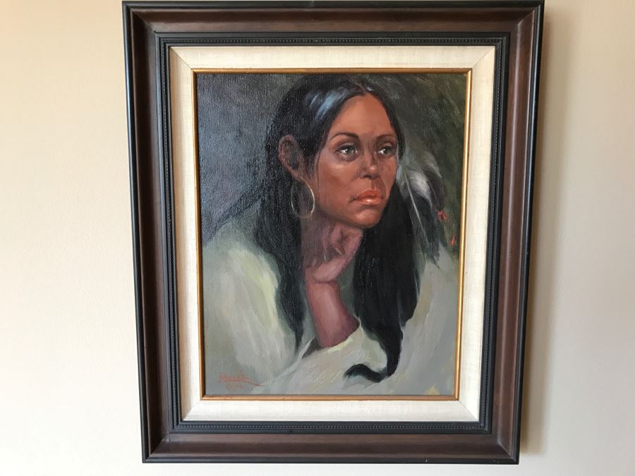 1981 Original Oil Painting Of Native American Woman By Artist Renée 23' X 27' [Photo 1]