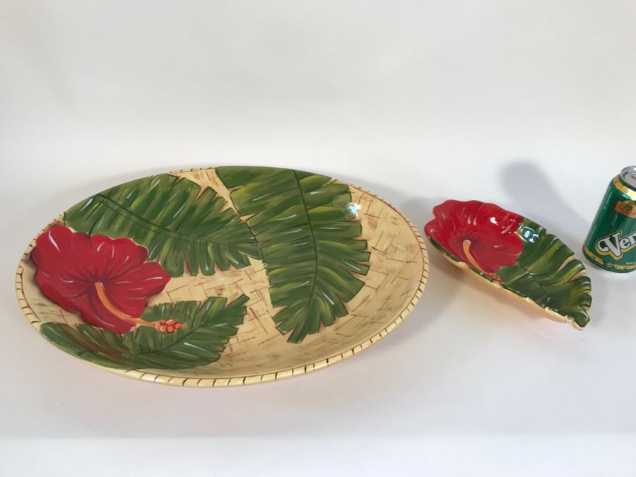 Pair Of Clay Art Cabana Hand Painted Serving Platters [Photo 1]