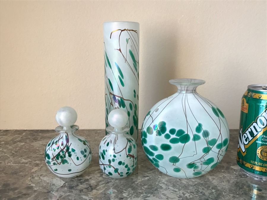 Collection Of (4) Phoenician Glass Art Glass Malta Includes Vases And Bottles With Stoppers