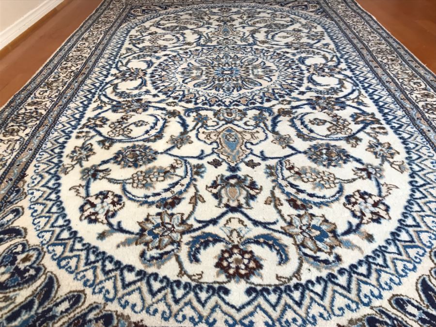 Hand Knotted Persian Wool Area Rug Made In Iran Blue Light Brown Cream 8' 6' X 5' 1' [Photo 9]