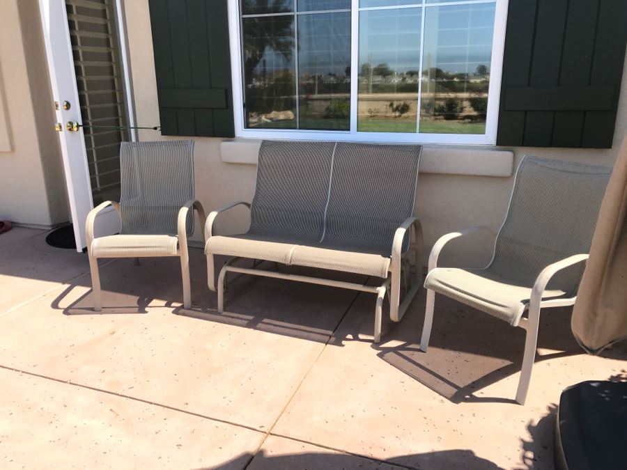 Outdoor Aluminum Furniture Glider Rocker Bench And Pair Of Chairs