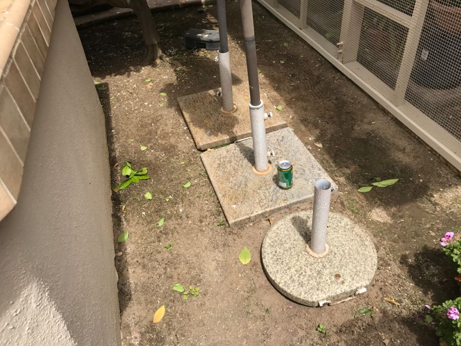 Set Of (2) Outdoor Umbrellas With (3) Marble Umbrella Stands [Photo 2]