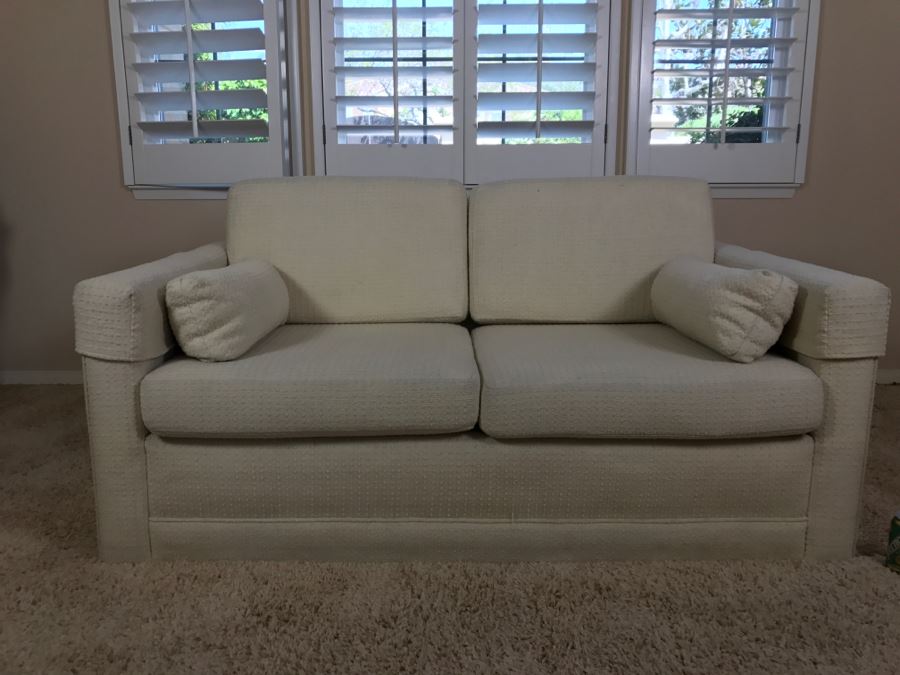 Pair Of White Upholstered Loveseat Sofas [Photo 2]