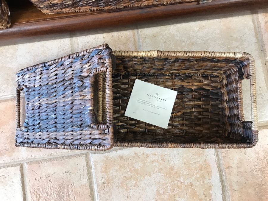 Pottery Barn Console Sofa Table With Baskets For Storage [Photo 9]