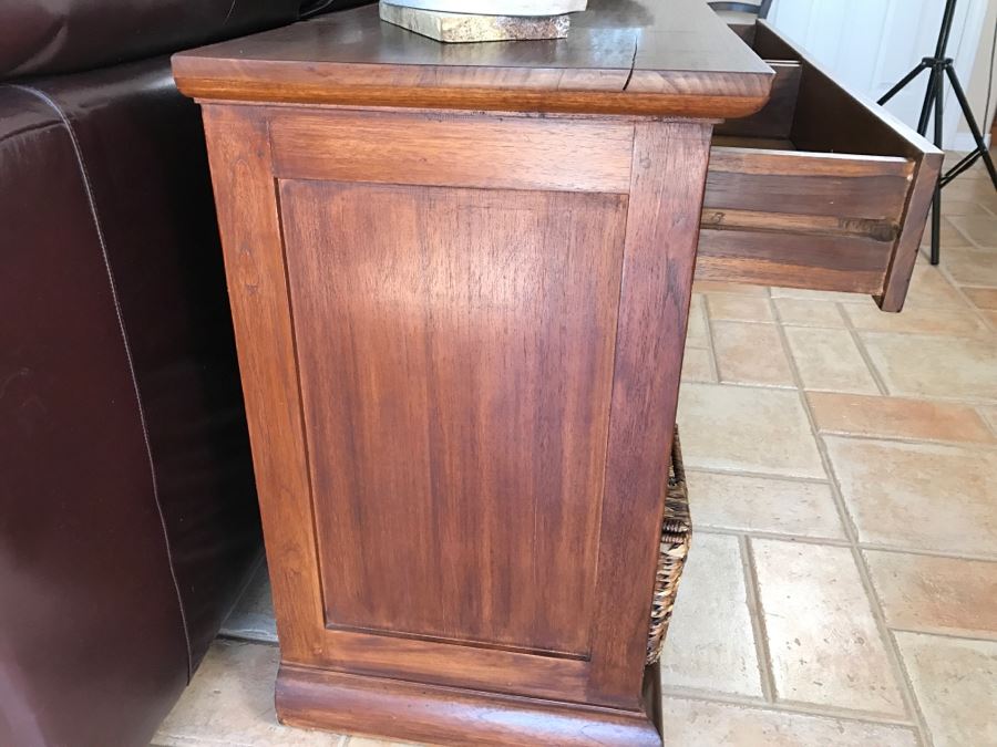 Pottery Barn Console Sofa Table With Baskets For Storage