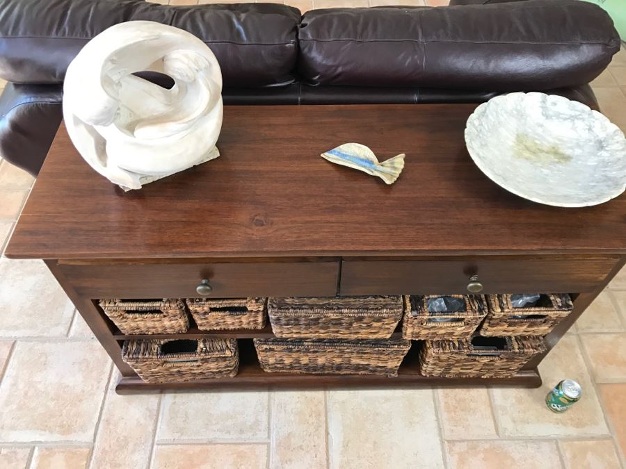 Pottery Barn Console Sofa Table With Baskets For Storage