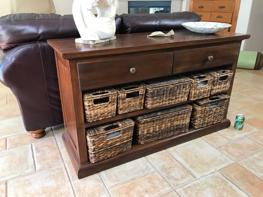 Pottery Barn Console Sofa Table With Baskets For Storage