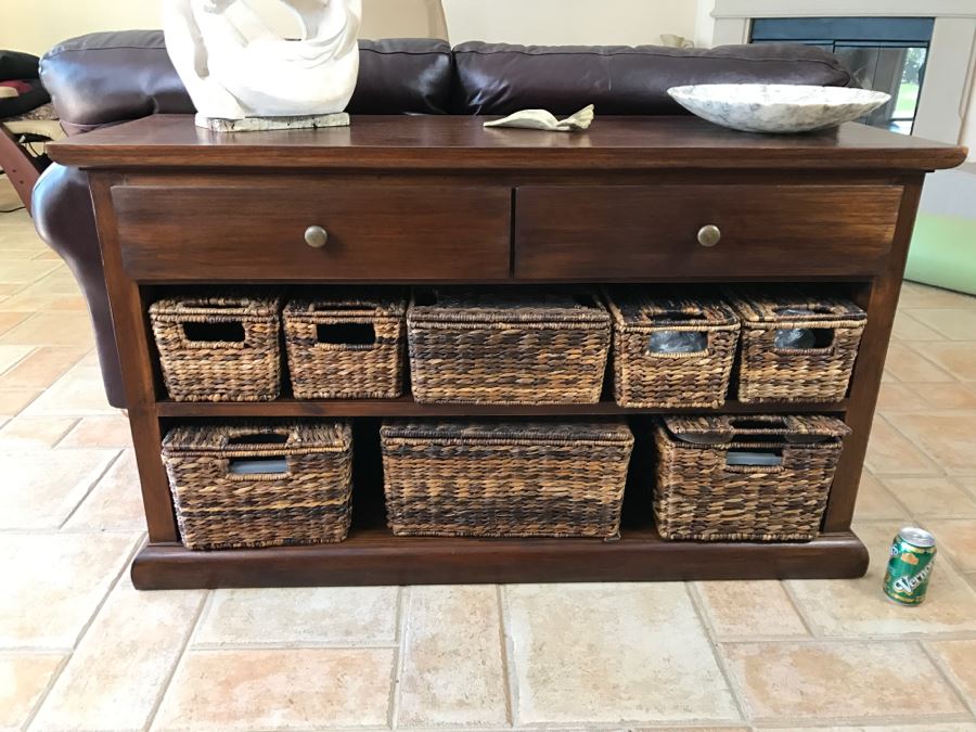 Pottery Barn Console Sofa Table With Baskets For Storage