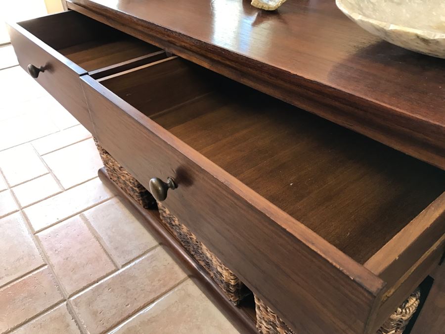 Pottery Barn Console Sofa Table With Baskets For Storage [Photo 5]
