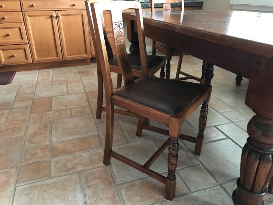 Solid Wood Farmhouse Table With Bench And (5) Vintage Chairs [Photo 33]
