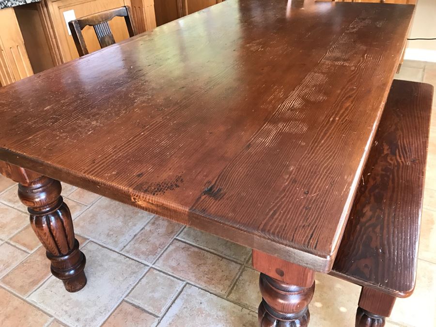Solid Wood Farmhouse Table With Bench And (5) Vintage Chairs [Photo 17]