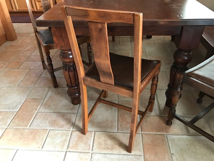 Solid Wood Farmhouse Table With Bench And (5) Vintage Chairs [Photo 28]