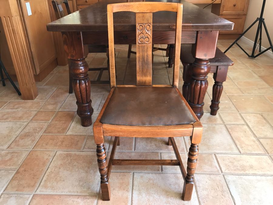 Solid Wood Farmhouse Table With Bench And (5) Vintage Chairs [Photo 12]