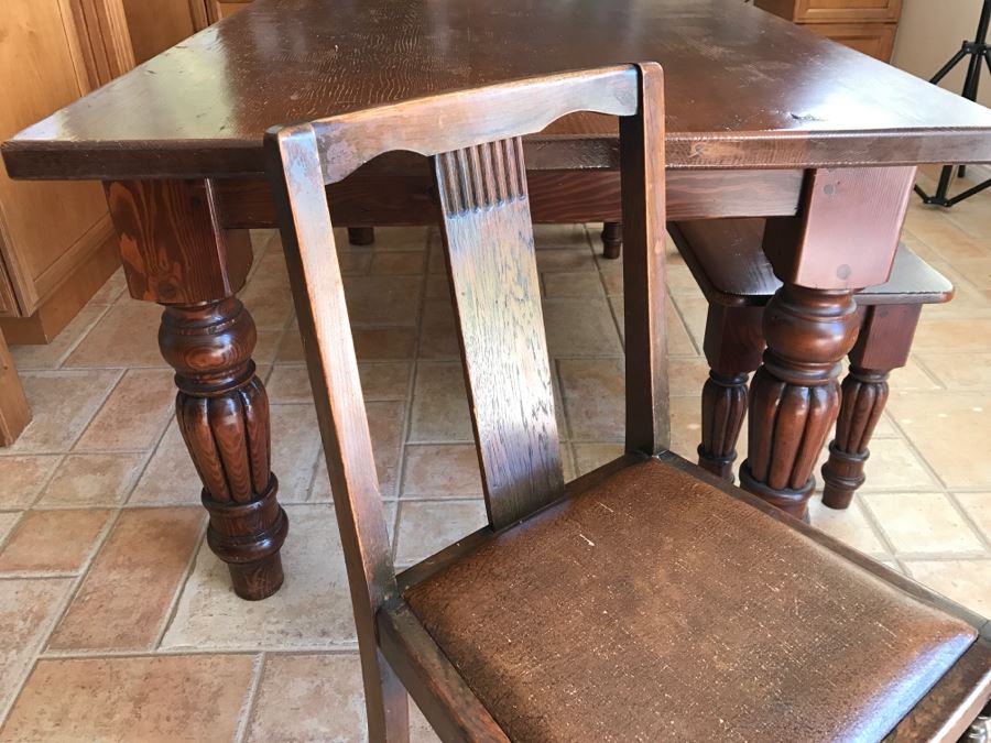 Solid Wood Farmhouse Table With Bench And (5) Vintage Chairs [Photo 22]