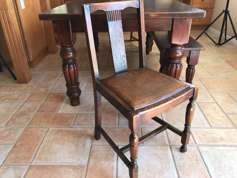 Solid Wood Farmhouse Table With Bench And (5) Vintage Chairs [Photo 26]
